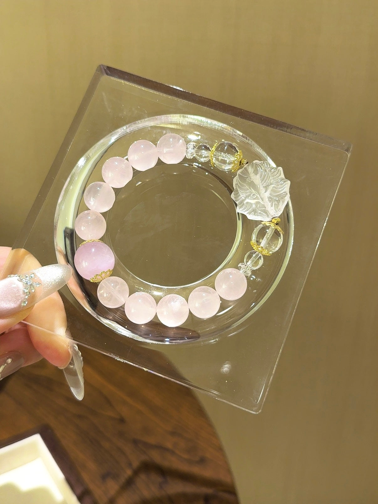 ▫️▪️ Pink crystal kunzite white crystal fox bracelet